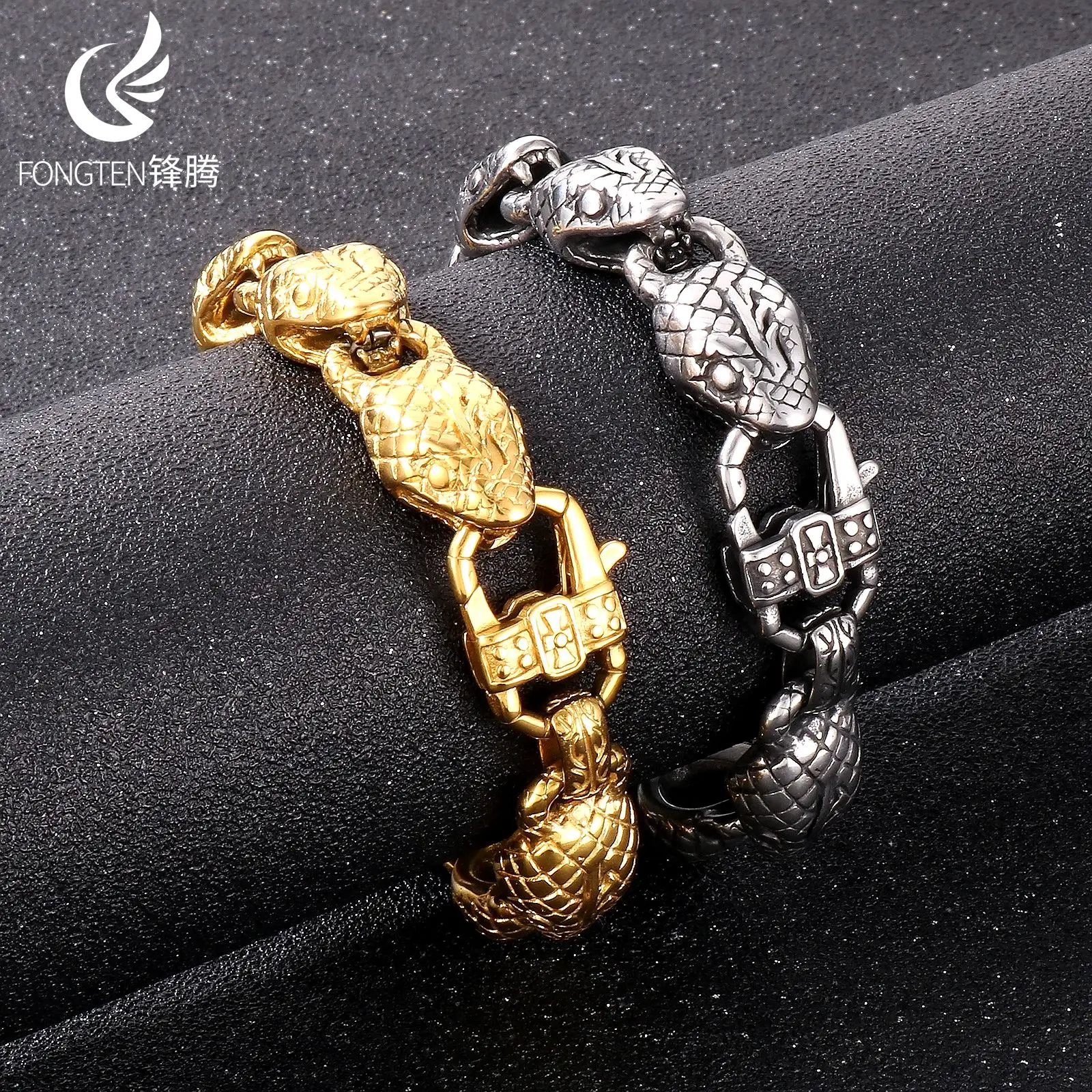 

Fongten Stainless Steel Snake Chain For Men Special Lock Medusa Charm Retro Male Bracelet Fashion Jewelry Party Punk Simple Gift