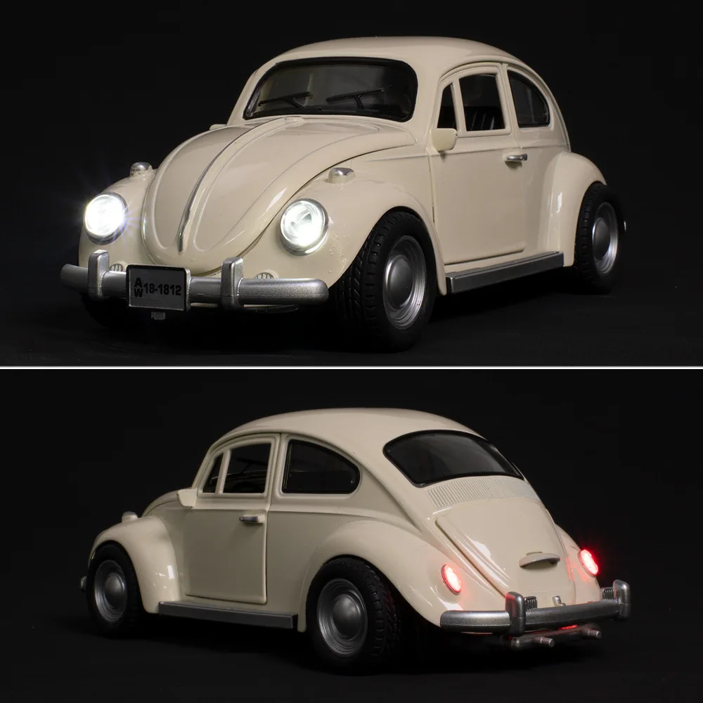 1:18 1955 Volkswagen Beetle Classic Car Simulation Diecast Metal Alloy Model car Sound Light Pull Back Collection Kids Toy Gifts
