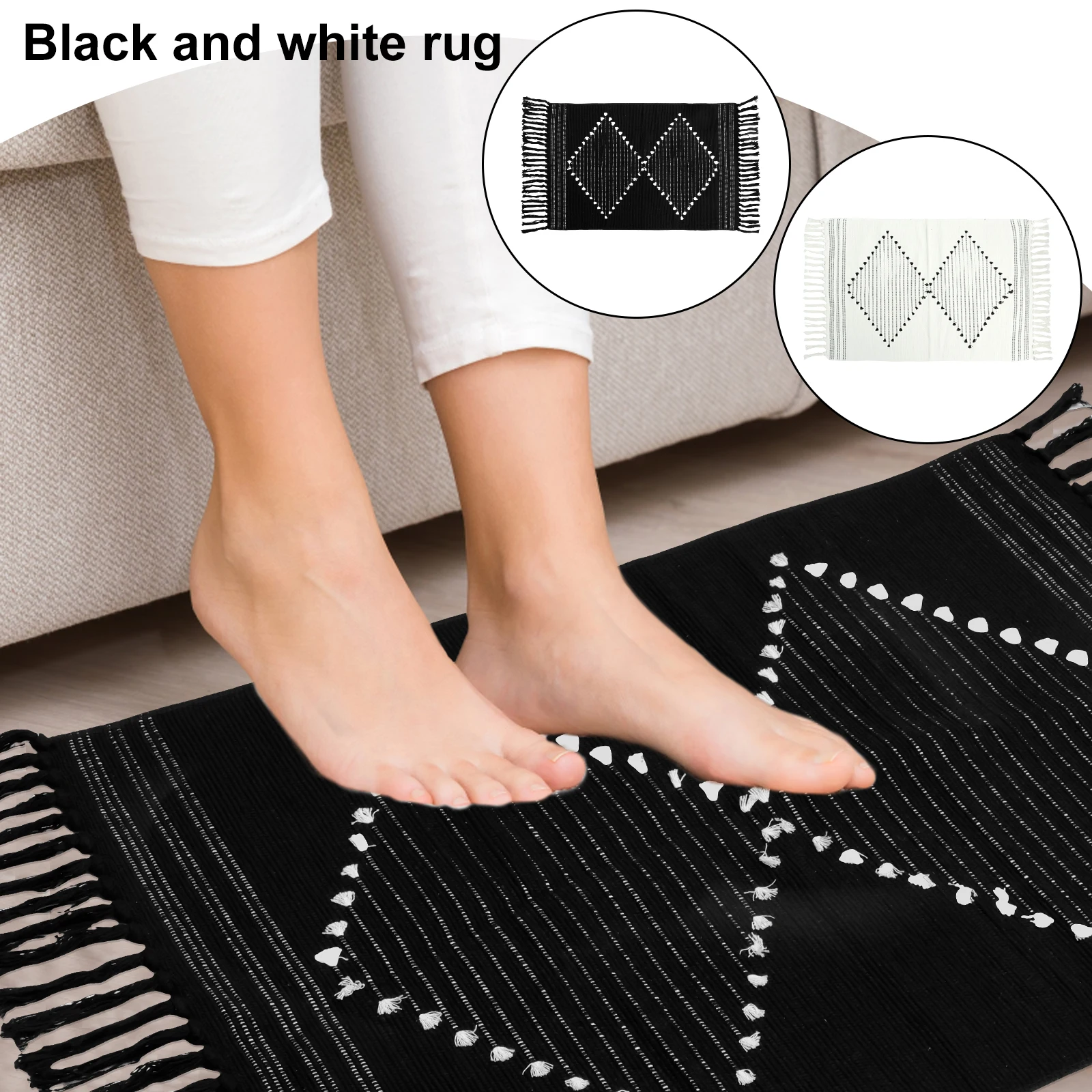 Bathroom Rug Soft Macrame Area Carpet Decorative Area Rug with Tassel Washable Entryway Rug Multipurpose Coffee Table Cushion