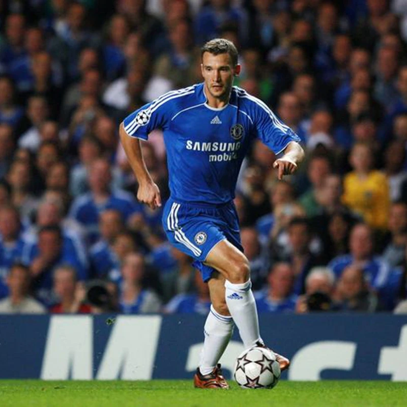 طقم تشيلسي الرجعي للمنزل بأكمام قصيرة موسم 06/07، زي لامبارد وشيفتشينكو الرياضي الأزرق، تقنية البوليستر سريع الجفاف #4