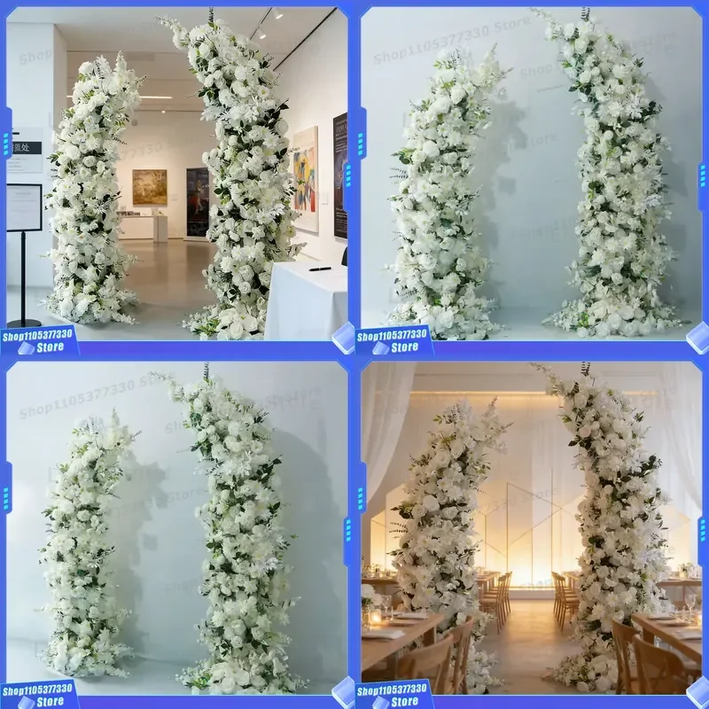 7 8 Feet White Rose Silk Flower Arch Modern Foldable Floral Decoration for Wedding Proposal Photography DIY Activity Event