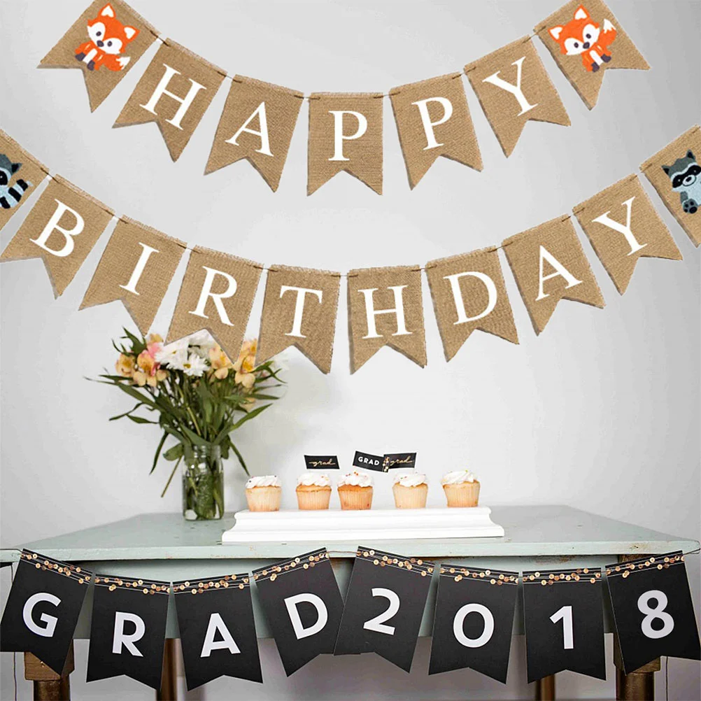 1pc Garland Letters Garland Birthday Banner Brown Bear Linen Dovetail Shape for Birthday Party Decoration