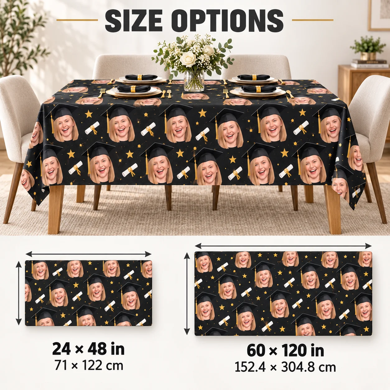 Custom Photo Tablecloth Personalized Face Headshot Table Cover For Birthday Graduation Party Dining Party Table Decor Gift