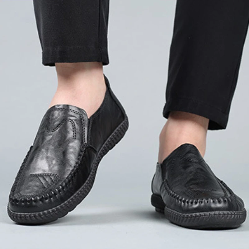 Mocassins de conduite en cuir pour hommes, chaussures provoqué à enfiler, confortables, légères, chaussures de marche pour hommes, mocassins