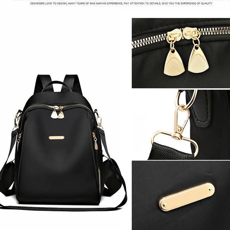 

Fashion Women's Black Nylon Backpack with Gold Details for Daily Outings Commute Stylish Lightweight Multi-functional Bag