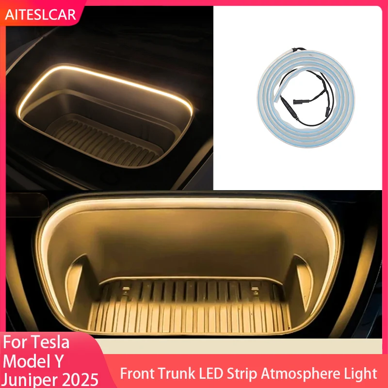 

Для Tesla Model Y Juniper 2025 Model 3 Highland 2024 Передний багажник Водонепроницаемая светодиодная лента Атмосфера Осветляет свет Plug & Play