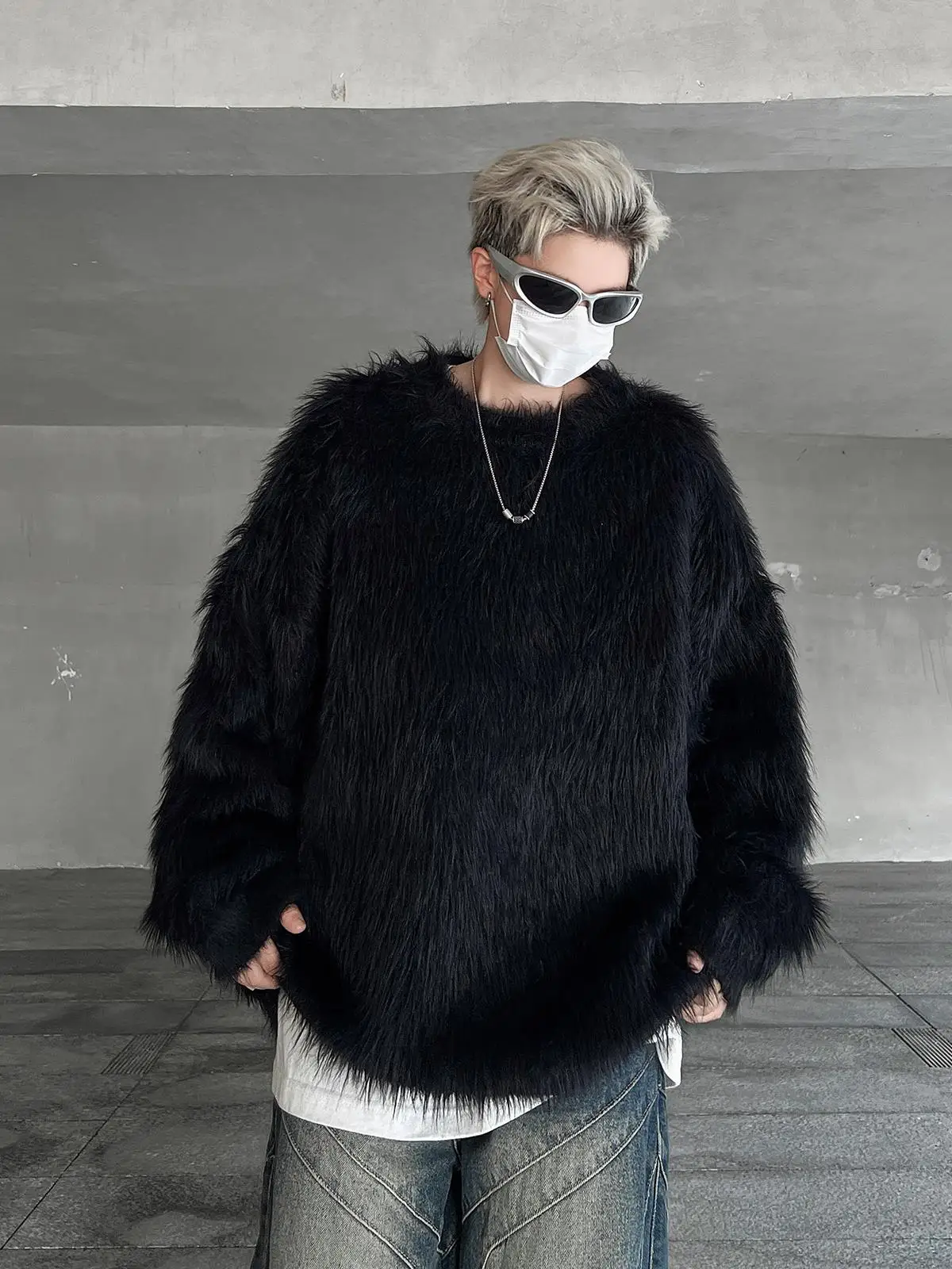 

Мягкий пушистый свитер из норки для мужчин, свободный повседневный универсальный вязаный джемпер, осенне-зимняя молодежная мода