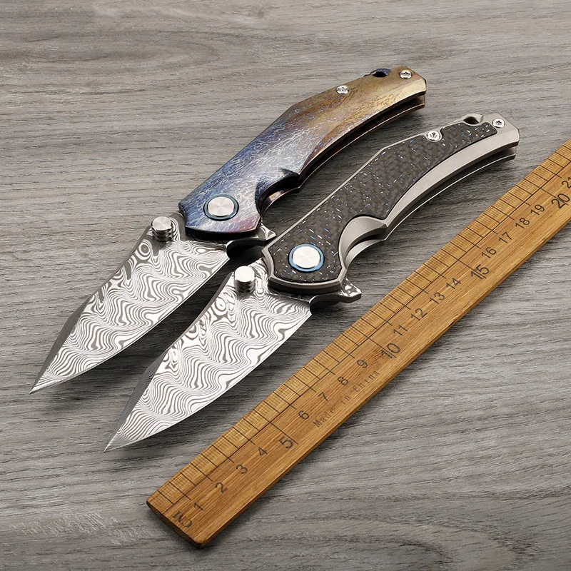 

VG10 core Damascus steel titanium alloy carbon fiber handle folding knife, outdoor self-defense camping survival portable tool