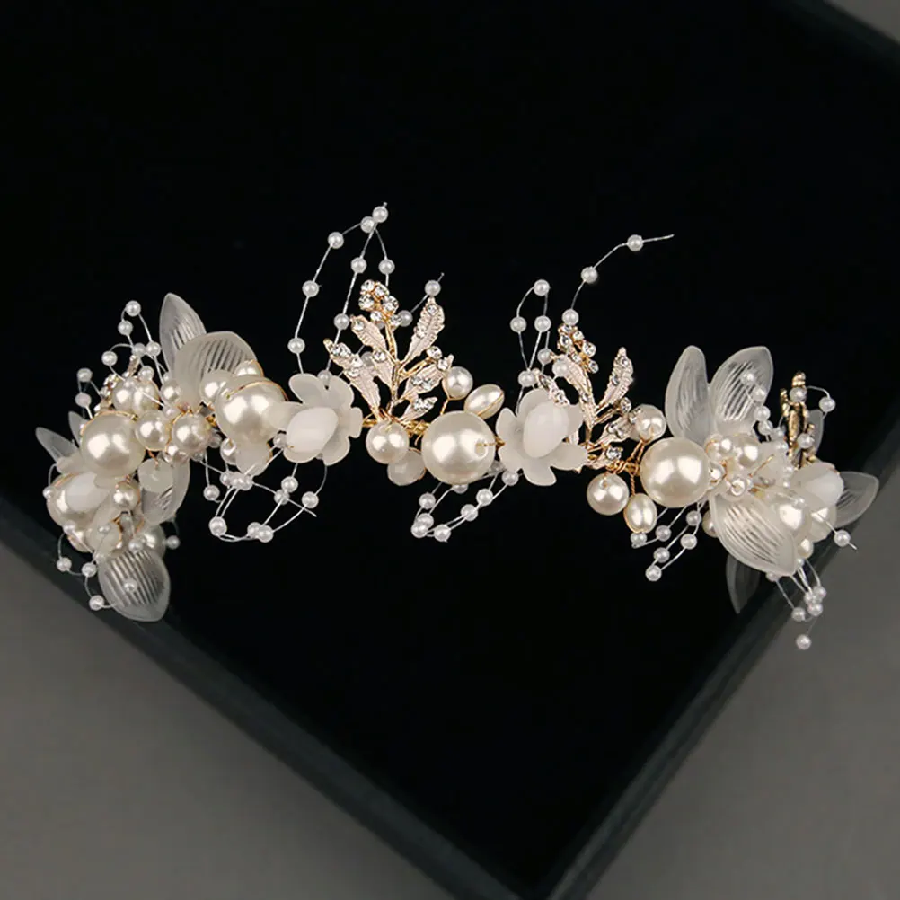 

Pearl Bun Crown Tiara Elegant Crystal Flower Design Lightweight Bridal Wedding Hair Accessories Engagement Party Decorations