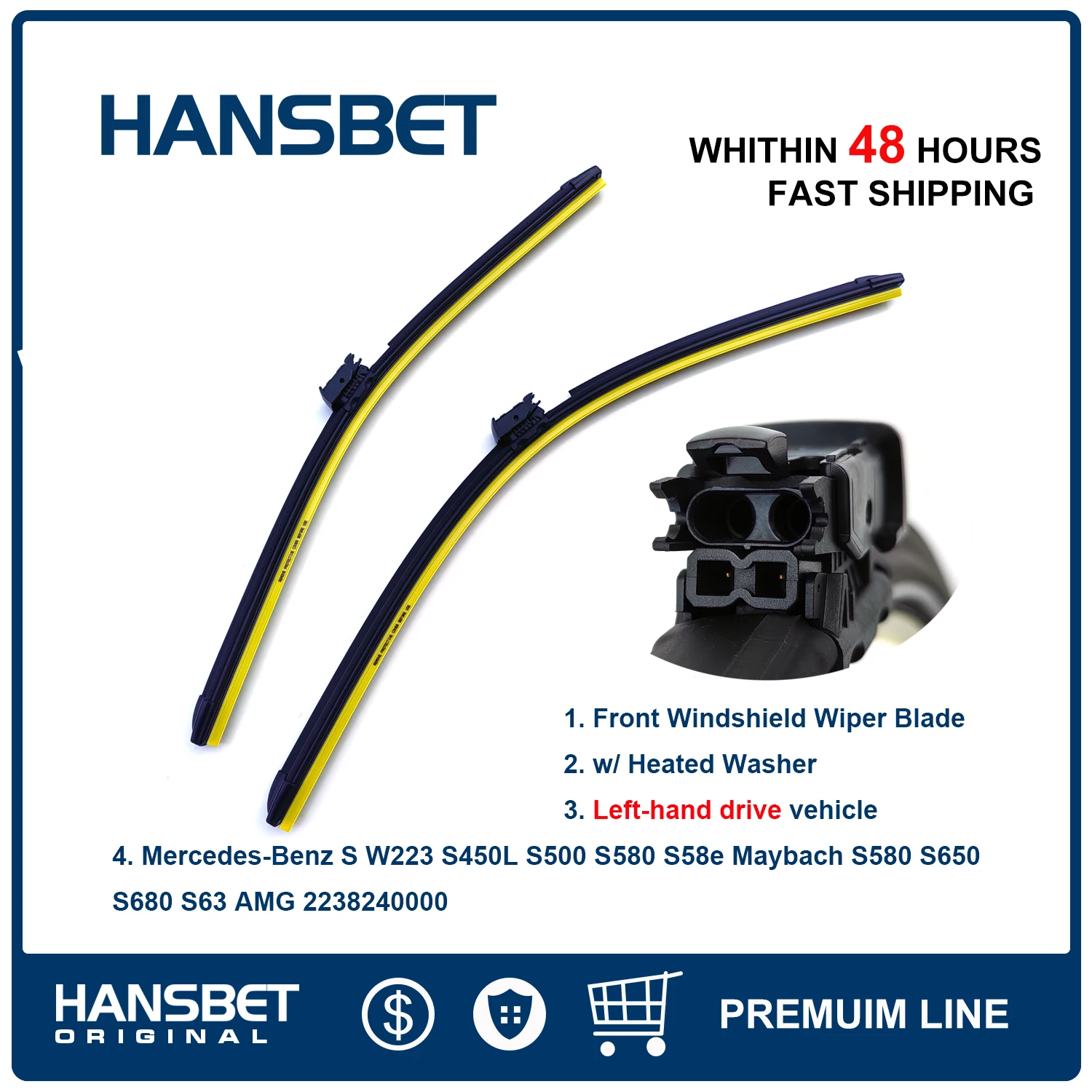 

Комплект щеток стеклоочистителя переднего стекла с подогревом шайбы для Mercedes S W223 S450L S500 S580 S58e Maybach S580 S650 S680 S63 AMG