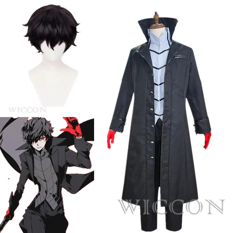 Jeu Persona 5 Ren Amamiya Akira Kurusu Joker Cosplay Costume, Anime Halloween, Ensemble Complet Uniforme pour la ix, Perruque