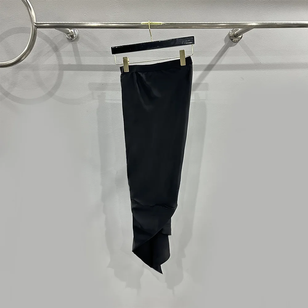 

Skirt For Women 2024 New Spring/Summer Satin Black Irregular Hem Bodycon Midi Runway Style High Quality Designer Brand