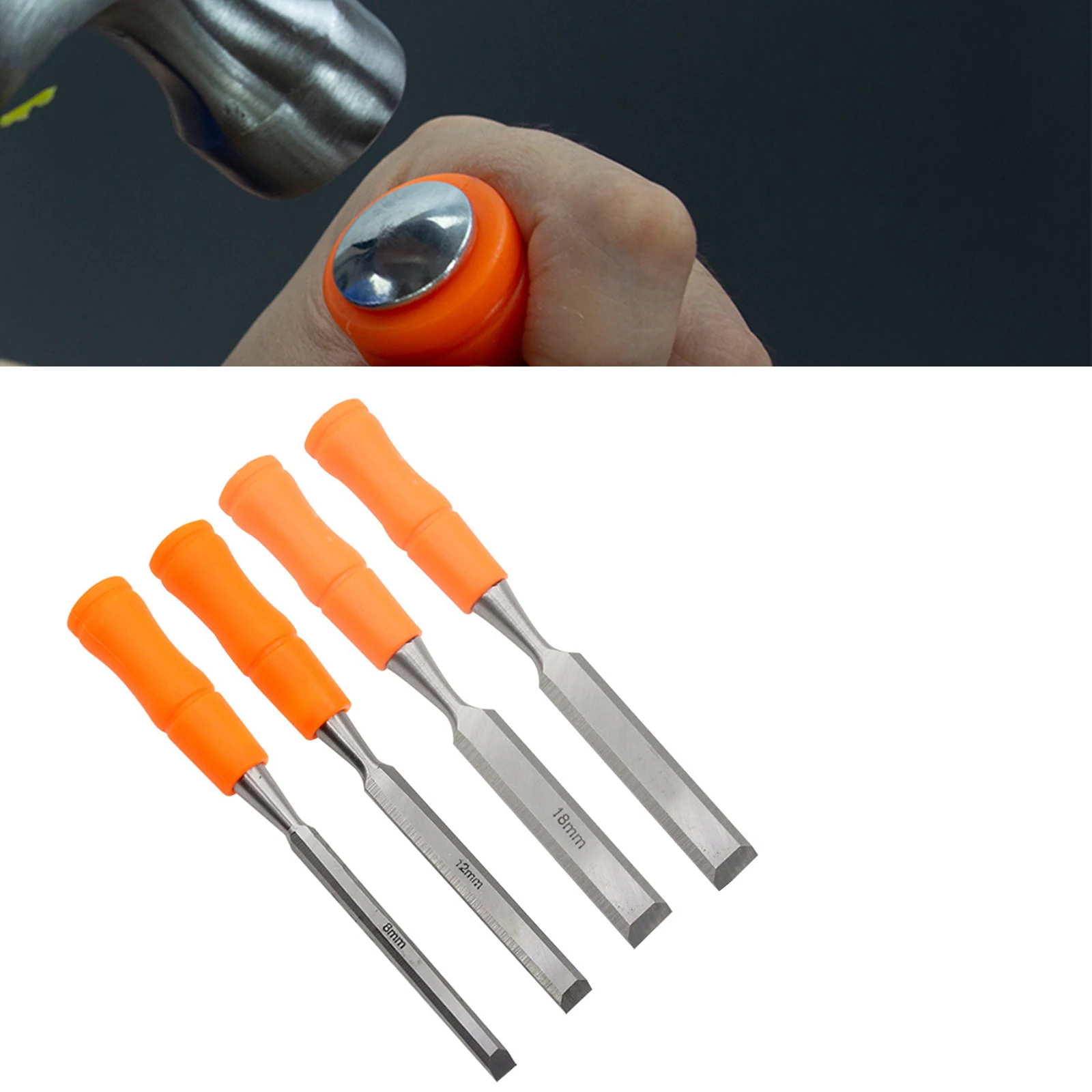 Set di scalpelli per intaglio del legno da 4 pezzi strumento per la lavorazione del legno in acciaio al carbonio 8/12/18/24mm scalpelli piatti per carpenteria coltello da intaglio strumento manuale per falegname