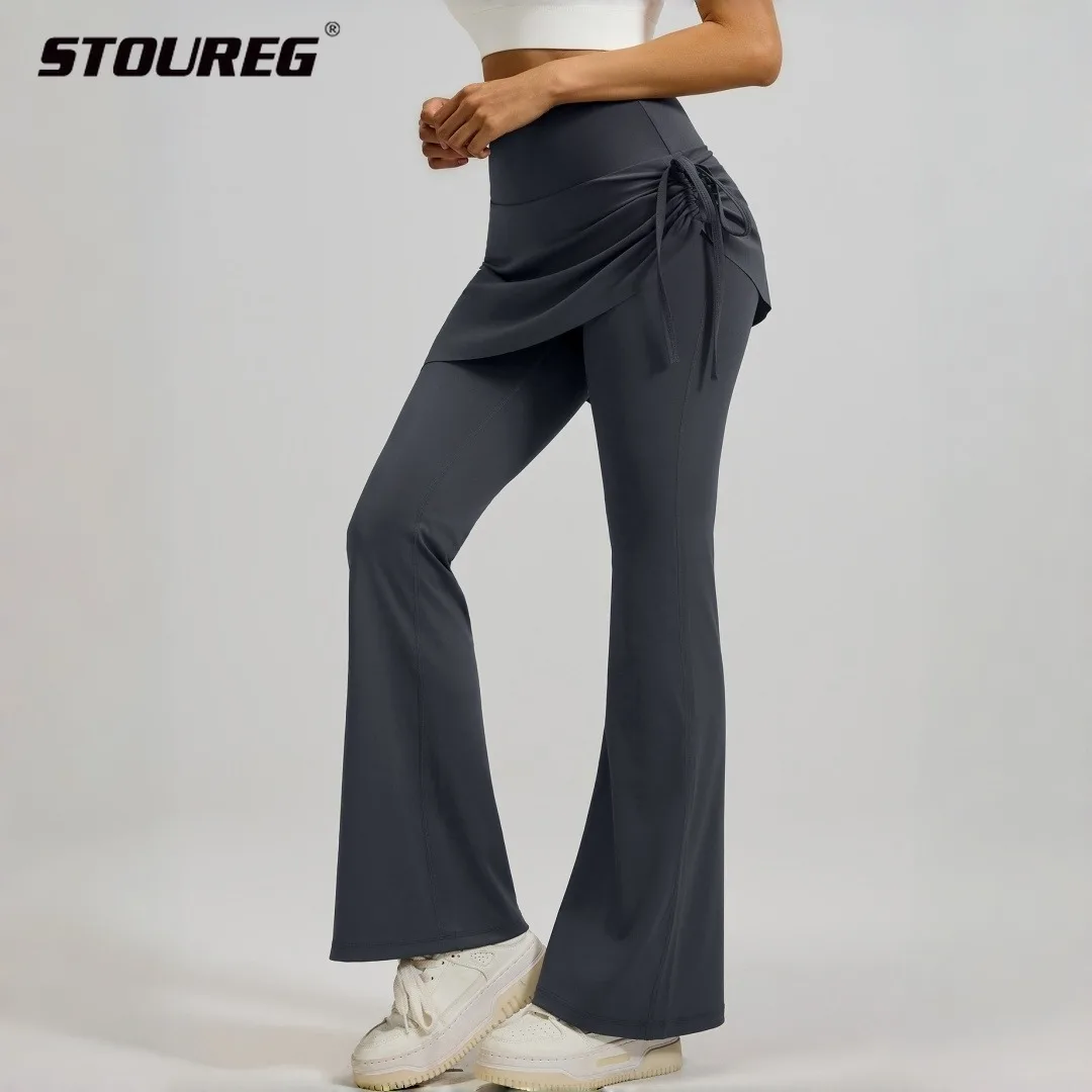 

Новые плиссированные расклешенные брюки для йоги, псевдо-двойки для тренировок с высокой талией и подтяжкой ягодиц для женщин, пилатес