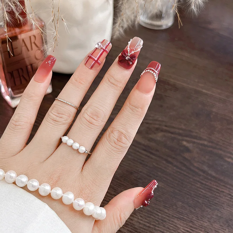 [L & P] 10 قطعة القوس الراتنج مسمار الفن الديكور كلاريت ثلاثية الأبعاد الشريط الطويل Bowknot حلية مسمار حلية تصميم المجوهرات Kawaii لتقوم بها بنفسك اكسسوارات