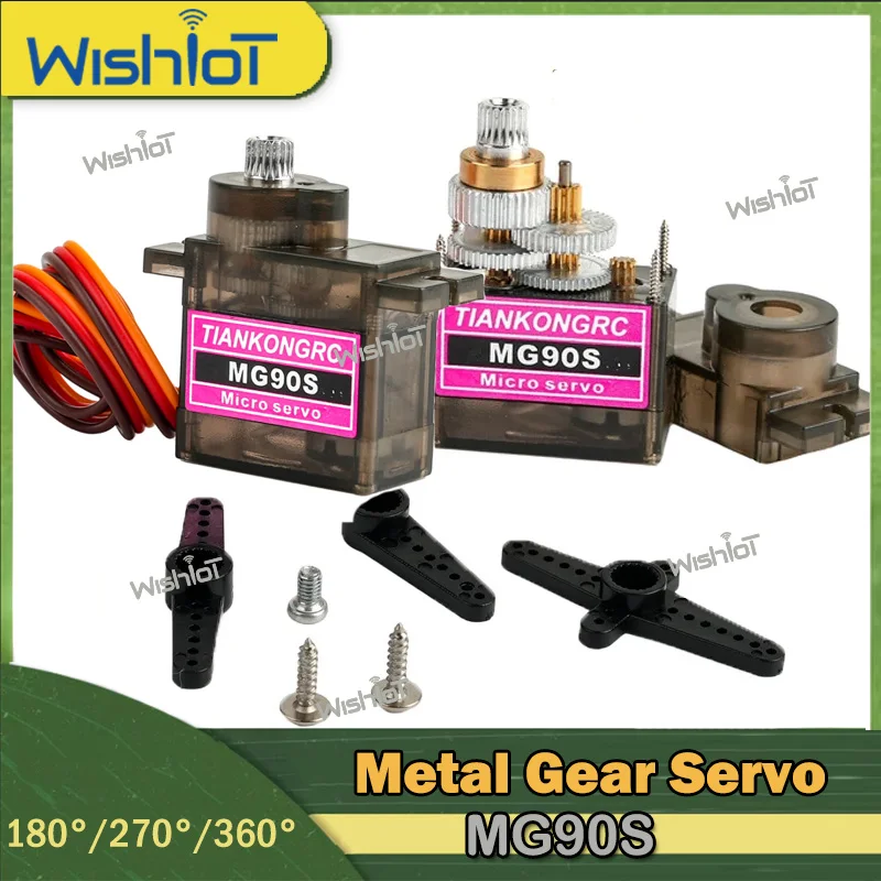 Full Metal Gear MG90S Micro Servo Motor 180/270/360 Degree Enhanced Servos Power Parts With Mechanical Limit For RC Airplane Toy