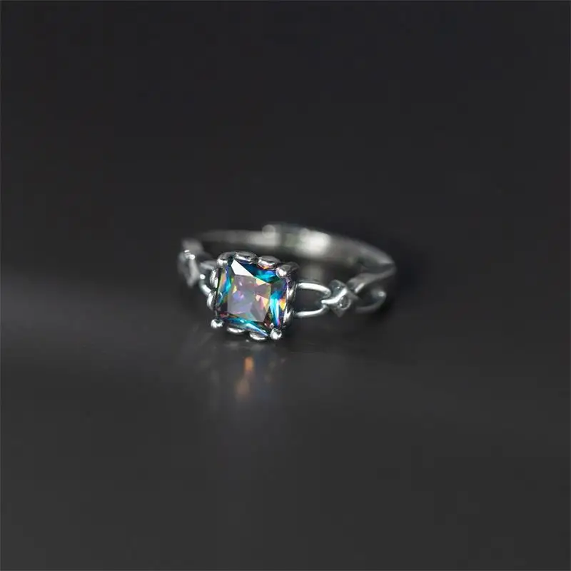 XIYANIKE Vintage Thai Silver Square Zircon Open Cuff Finger Rings for Women Girl New Fashion Jewelry Gift Party кольцо ж