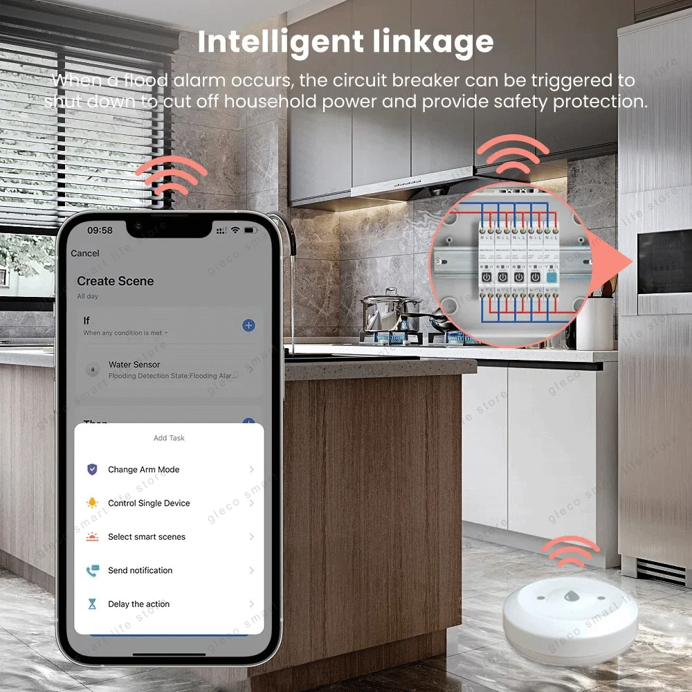 Zigbee water leak sensor detector tuya leakage sensors smart life home automation flood detection for alexa, google home