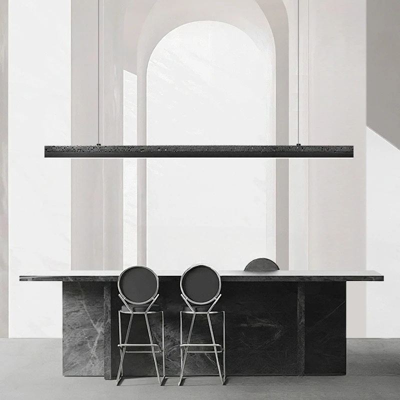 Italian minimalism, black hole stone, restaurant, bar, chandelier,Nordic simplicity, one-word strip