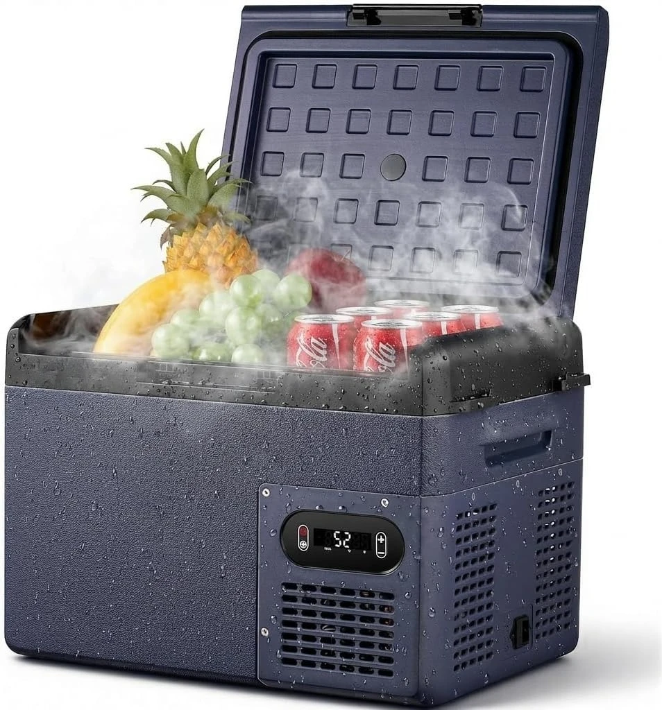 

12 volt Car Refrigerator – 16QT Portable， Low Noise, Fast Cooling with LED Display, Multiple Charging Options