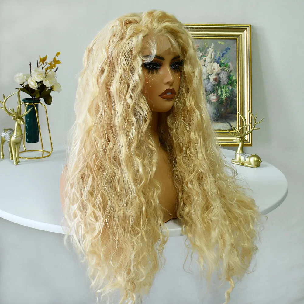 613 شقراء الدانتيل الجبهة مجعد الباروكات للنساء 20 بوصة لينة متموجة تأثيري الباروكات مقاومة للحرارة الاصطناعية الدانتيل شعر مستعار أمامي