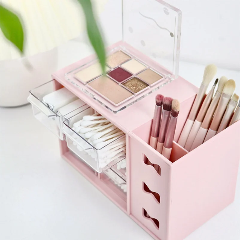 Jewelry and Cosmetics Organizer Box Student Desktop Stationery Pen Holder Dustproof 4/6 Compartment Drawer Storage Shelf