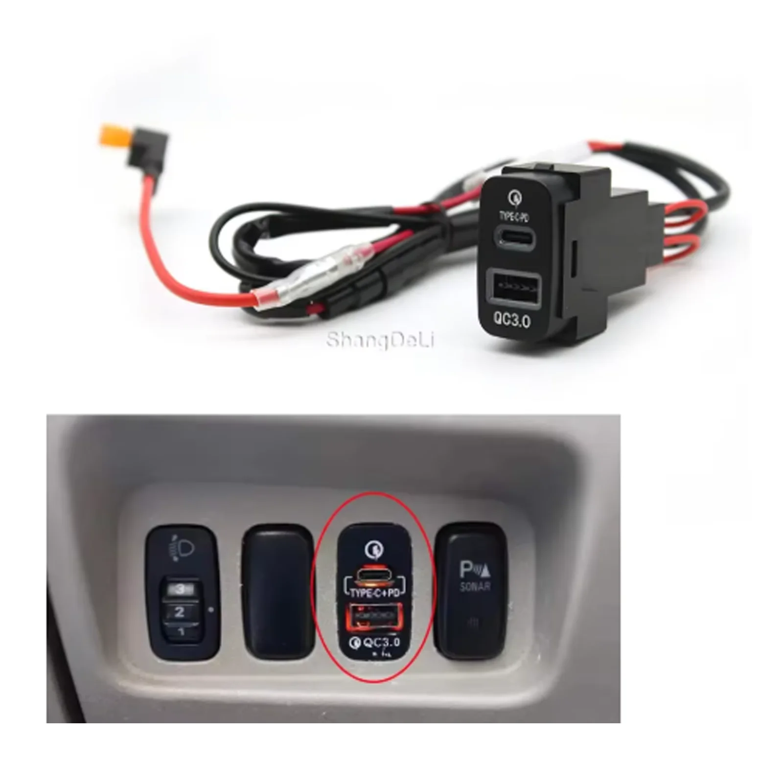 Dual USB Auto Schnell Ladegerät Typ-C PD + Typ A Buchse Für Mitsubishi Outlander Lancer EX Pajero Sport ASX V73 V93 V97 Aufladen – Detail 1