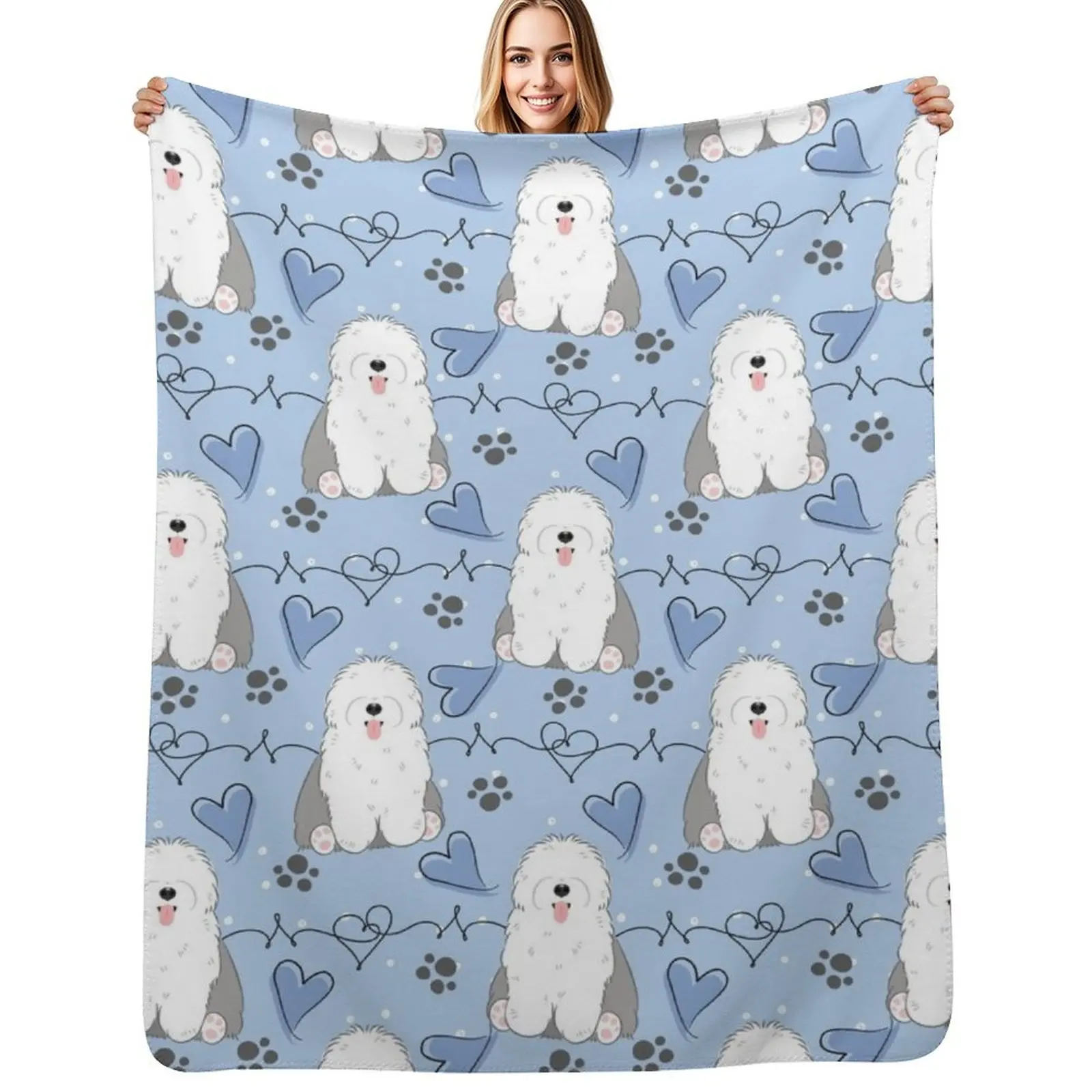 

LOVE Old English Sheepdog - Gray and White 1 Throw Blanket Soft Big bed plaid Sofa Flannel Fabric Blankets