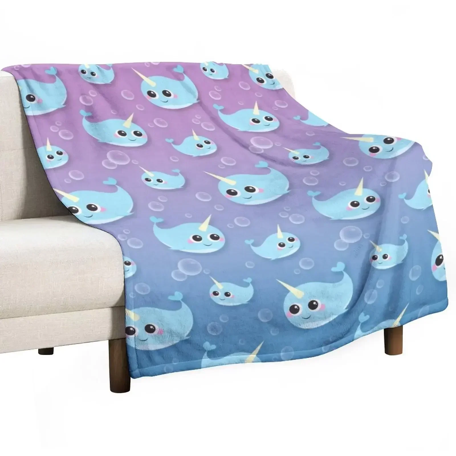 Cute Happy Narwhal Throw Blanket blankets and throws Baby Blankets