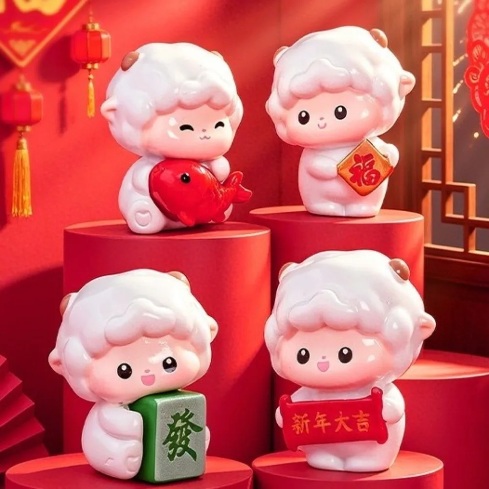Resin Year of The Goat Ornament Sheep Cartoon Zodiac Goat Figurines Lucky Theme Adorable Style Mascot Ornament Chinese New Year