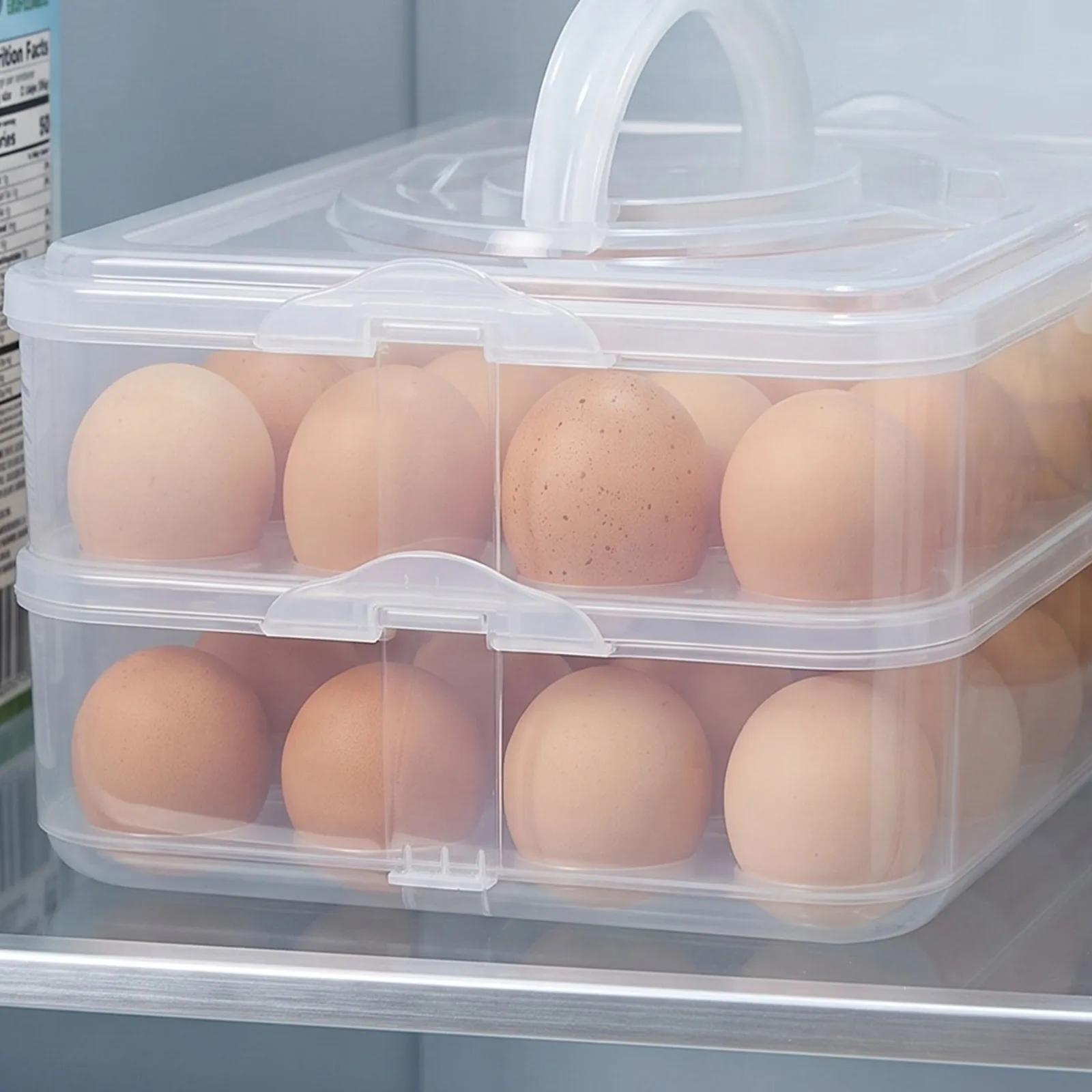 2Pcs 2-Layer Deviled Egg Carrier Stackable Storage Tray Lid Handle Portable Party Picnic Egg Organizer Container