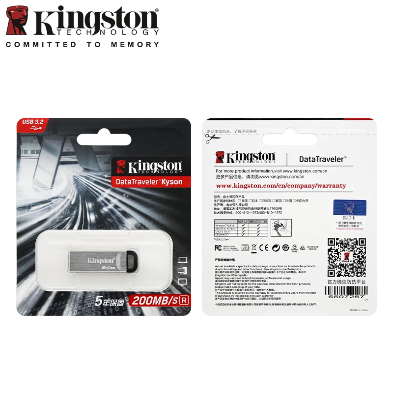 Kingston-DataTraveler محرك فلاش USB Kyson ، حافظة معدنية أنيقة بدون كابليس ، محرك القلم ، USB ، 32 جيجابايت ، 64 جيجابايت