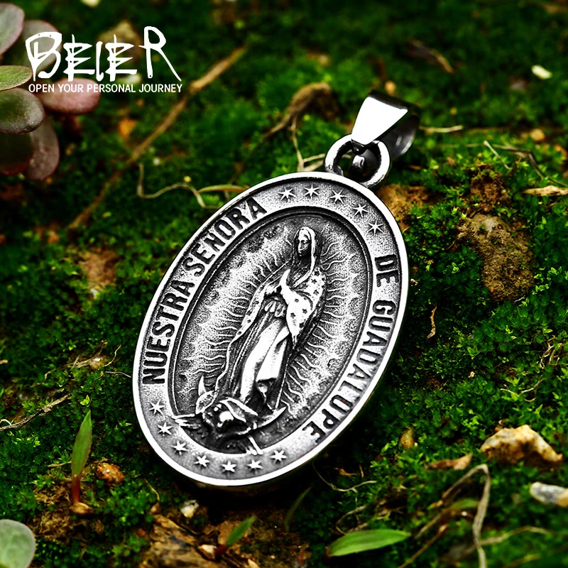 BEIER God is always with you Blessed Christianity Virgin Mary Cross Pendants Necklace fashion Jewelry For Man/women BP8-802