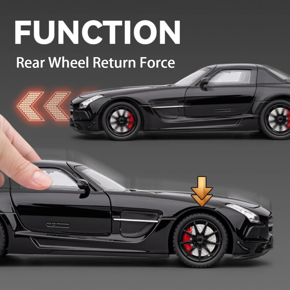 Escala 1:24 sls 300sl carro esportivo modelo de brinquedo som luz puxar para trás portas abertas veículos em miniatura modelos ornamento presentes para crianças