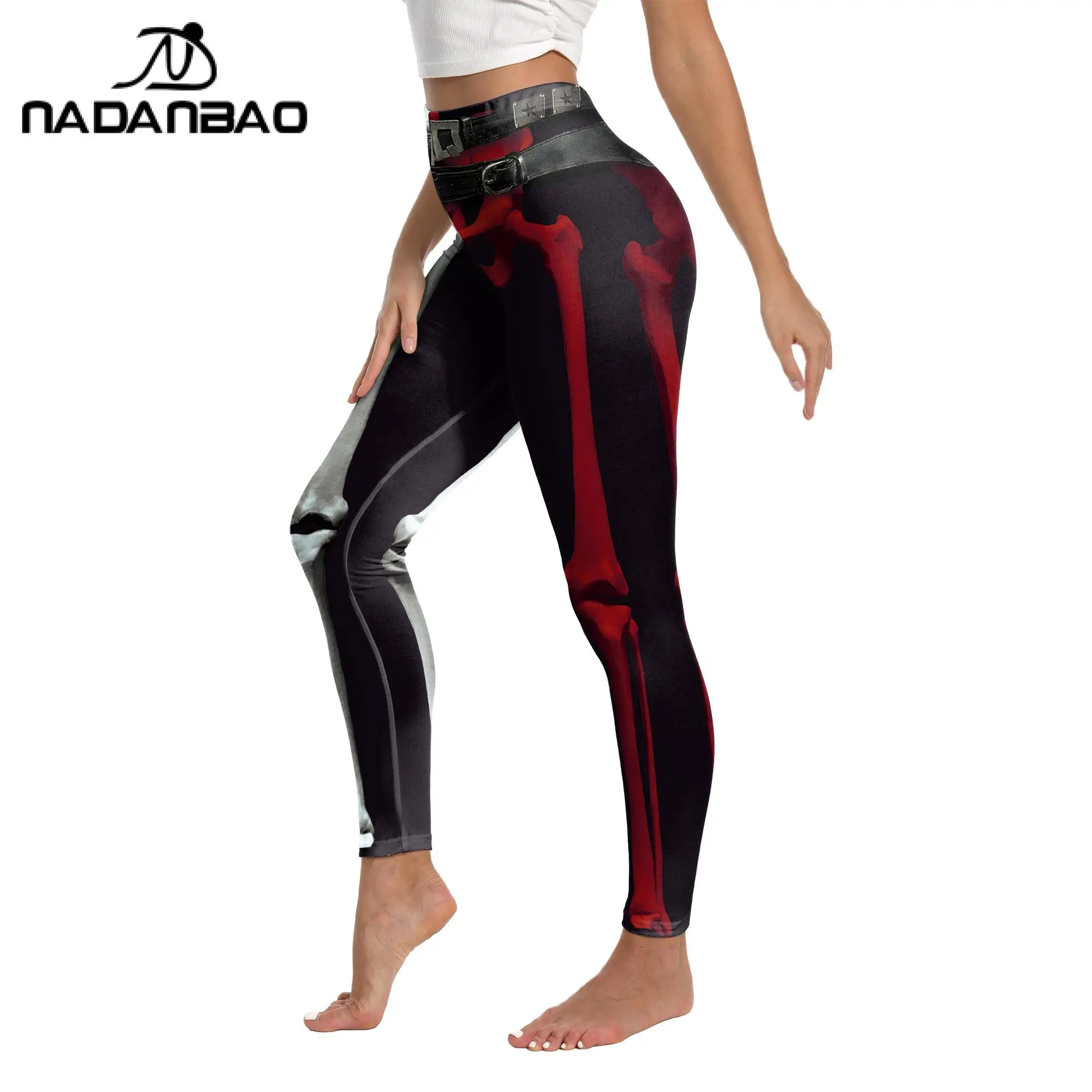 NADANBAO-mallas de payaso y esqueleto para mujer, disfraz de Halloween, pantalones de entrenamiento para Fitness, pantalones elásticos de Yoga, novedad