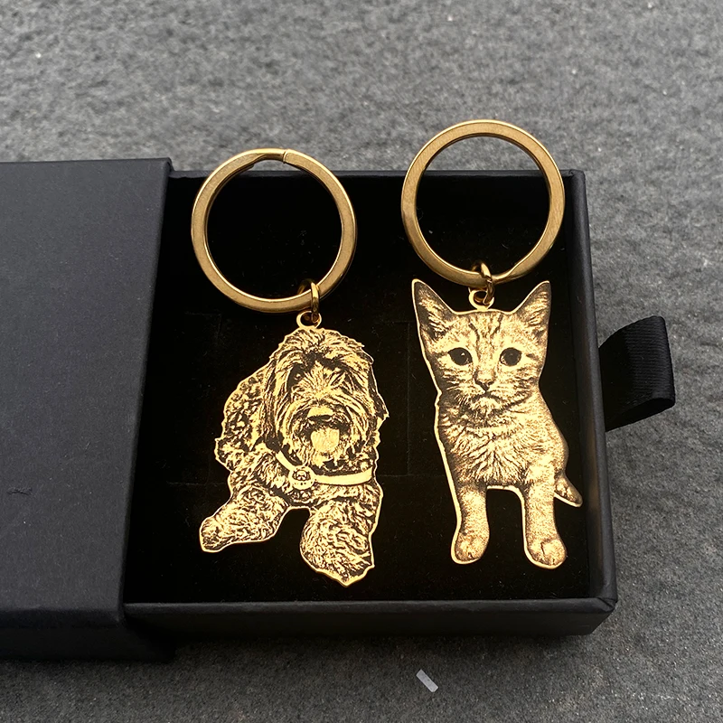 

Stainless Steel Cat Dog Photo Customized Keychain Jewelry Cute Your Pet Animal Portrait Image Personalized Keyring Car Bag Charm