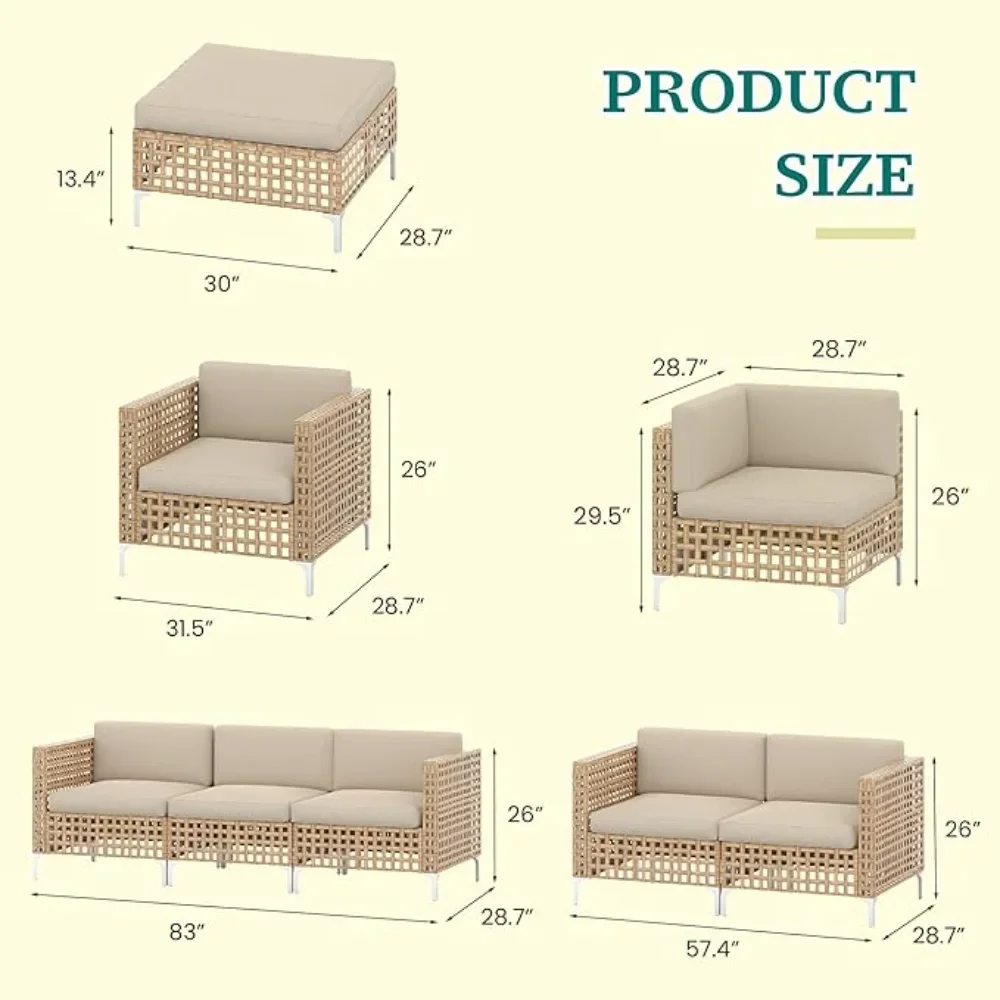 

8 Pieces Outdoor Patio Furniture Set, Wicker Boho Outdoor Sofa Set, Patio Conversation Sofa Sectional Furniture