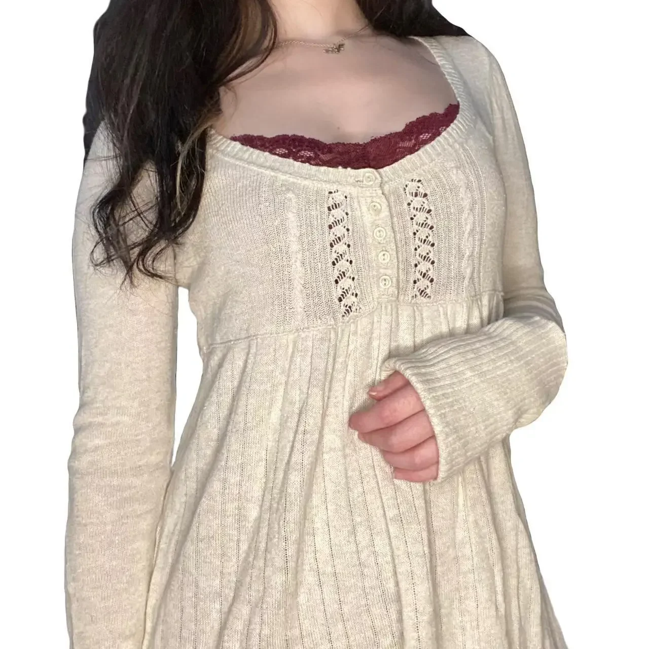 سترة صوفية عصرية مريحة بنصف مفتوحة وأكمام طويلة، تصميم أنيق ثنيات مثالي لخريف وشتاء