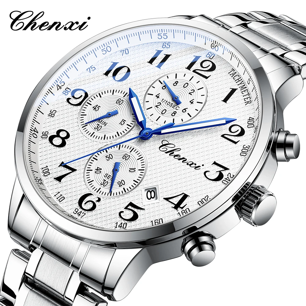 CHENXI Jam Tangan untuk Pria Jam Tangan Kuarsa Pria Multifungsi Jam Tangan Chronograph Pria Bercahaya Kalender Hadiah
