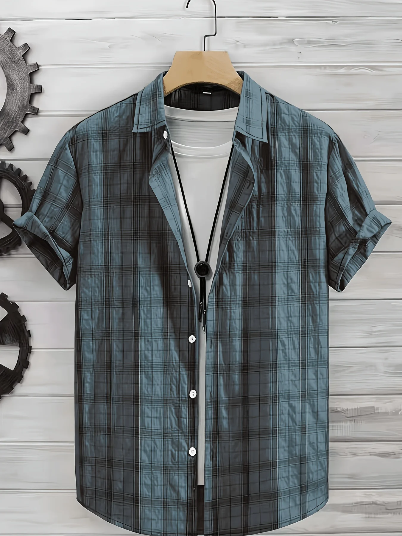 Summer Retro Dark-Toned Checkered 3D Printed Shirt, Lightweight, Breathable, Loose Fit, Everyday Collared Cardigan