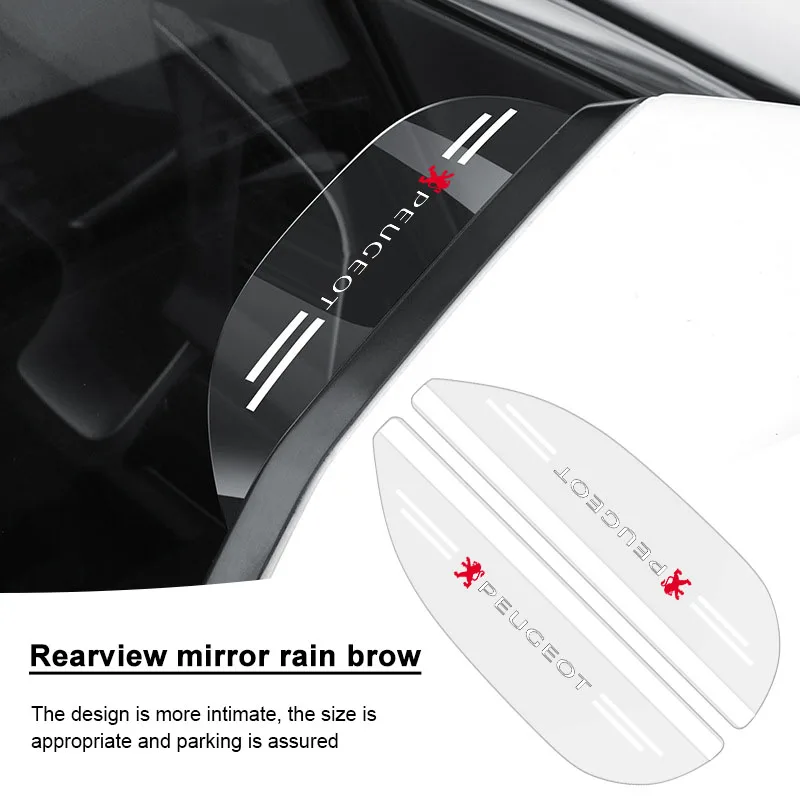 2PCS Transparent Car Rearview Mirror Rain Eyebrow Visor Cover For Peugeot 308 206 207 407 607 108 208 301 308 508 608 107 BB1