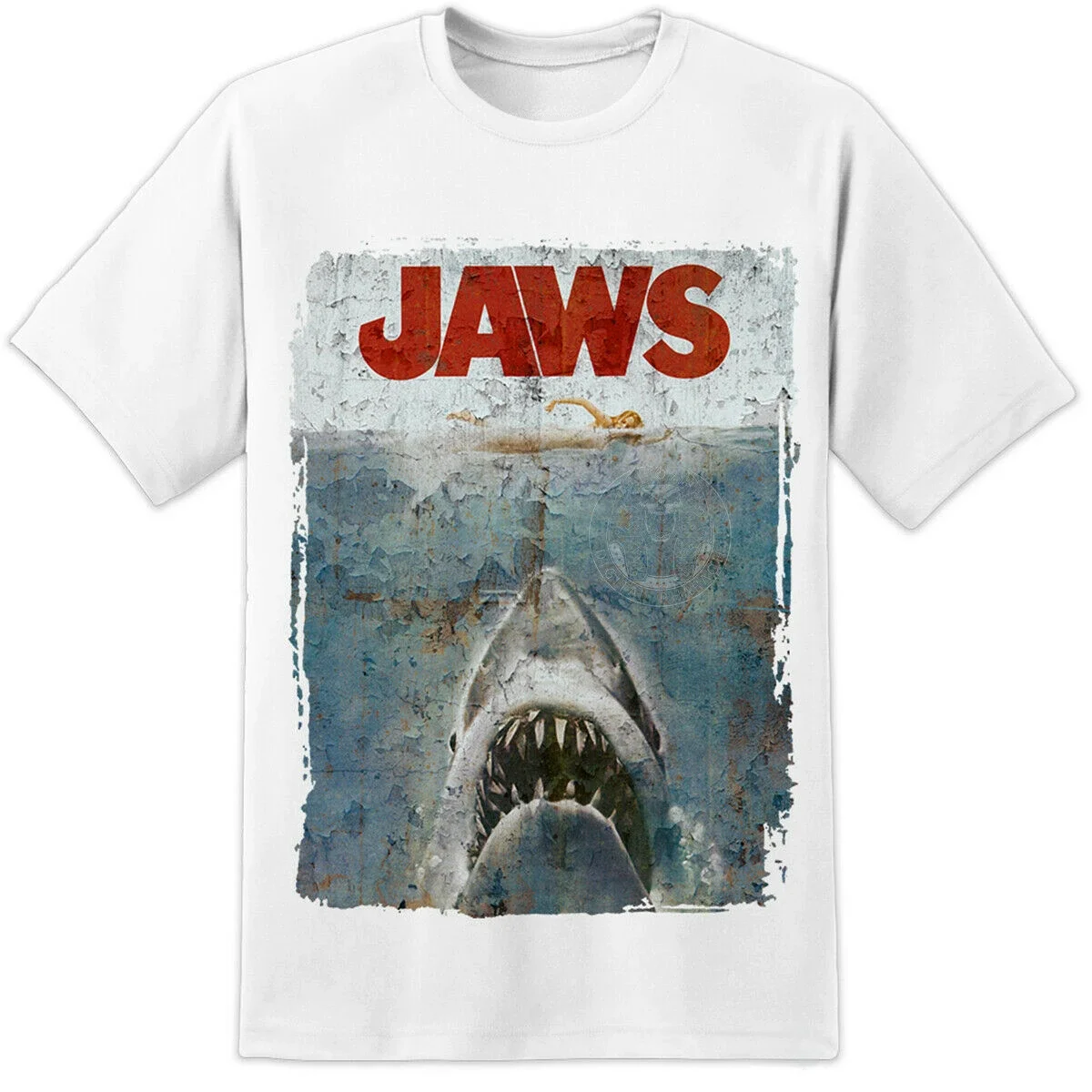 

New 100% Cotton Short Sleeve O-Neck T-shirt Casual Mens Top Jaws Distressed Classic Retro Movie Film Poster T Shirt oversized