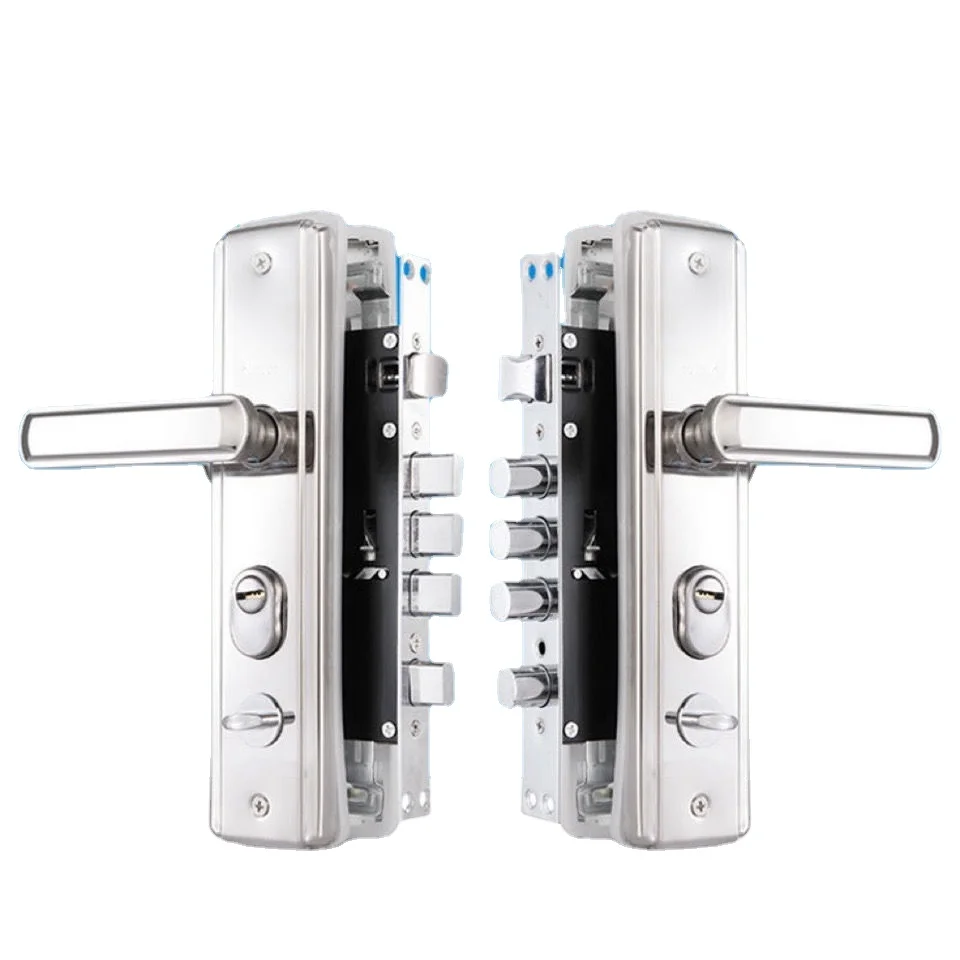 Anti Theft Door Lock Set, Universal Household Entrance Door Double Door Lock, Complete Set of Stainless Steel Mechanical Locks