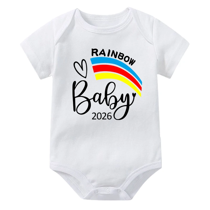 قوس قزح الطفل 2026 طباعة الوليد رومبير إعلان الحمل الطفل ارتداءها الرضع قصيرة الأكمام بذلة الزي استحمام الطفل هدية