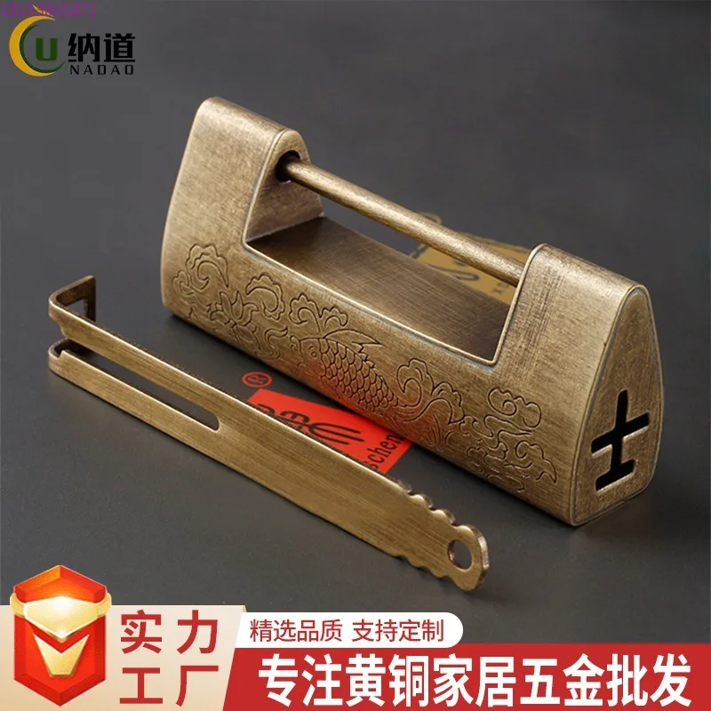 

Винтажный выгравированный полностью медный древний горизонтальный замок с защелкой, замок для деревянной коробки