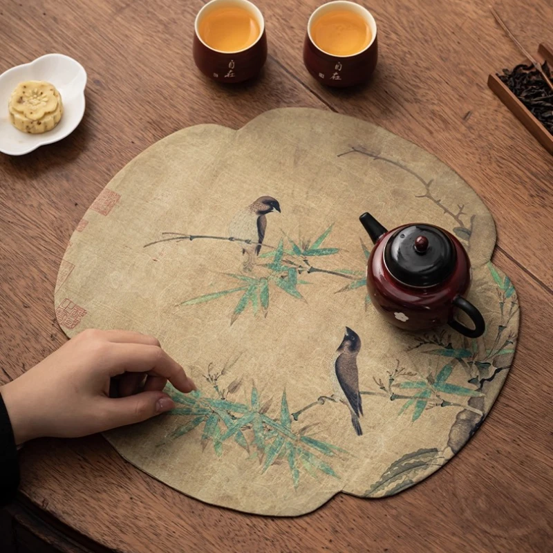 Chinese Zen waterproof and heat-insulated tea party, national style double-sided tea table mat, dry brewing tea table cloth
