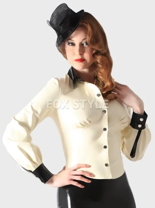 Women 's Latex shirts tops Rubber School Mistress Blouse rubber latex coat