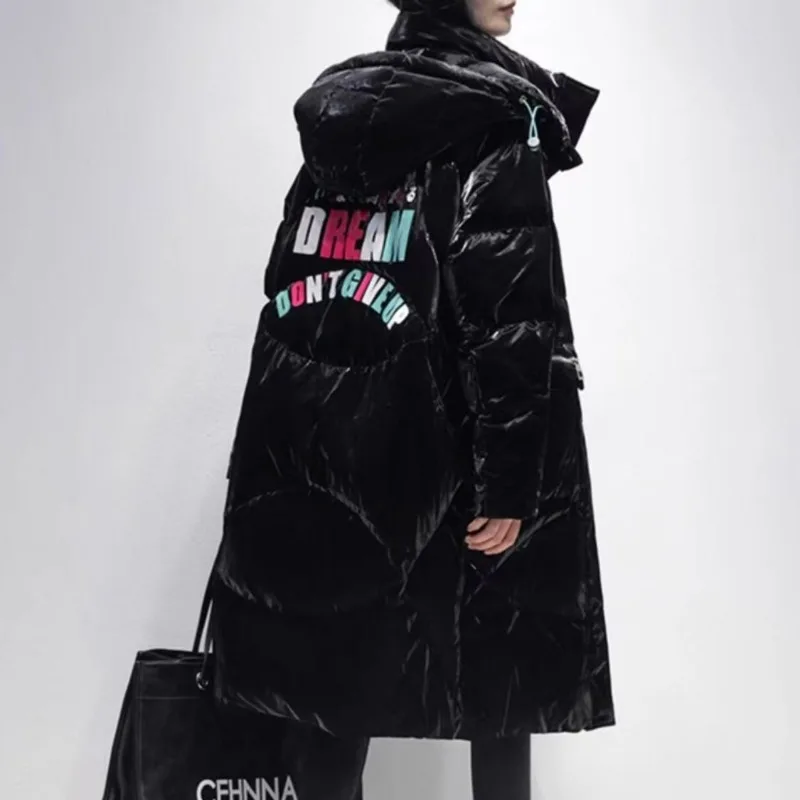Trendy Brand Women's Down Jacket Long Hooded Down Jacket Super Hot Winter Coat Parka Loose Cheap Wholesale Free Shipping Korean