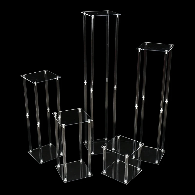 

Transparent Square Wedding Props Clear Flower Stand Acrylic Geometric Display Stand Wedding Party Centerpieces Tables Tall Stand