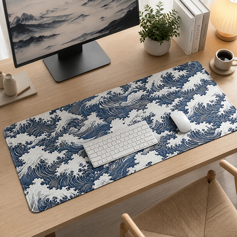 Mouse Pad Japanese Blue Wave Pattern Gamer XL Computer Home Mousepad XXL keyboard pad Soft Non-Slip Laptop Table Mat Mice Pad
